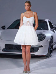 Elegant V-neck Sleeveless With Backless Flower Decoration And Sheer Waist Mini Slip Dress