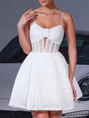 Elegant V-neck Sleeveless With Backless Flower Decoration And Sheer Waist Mini Slip Dress