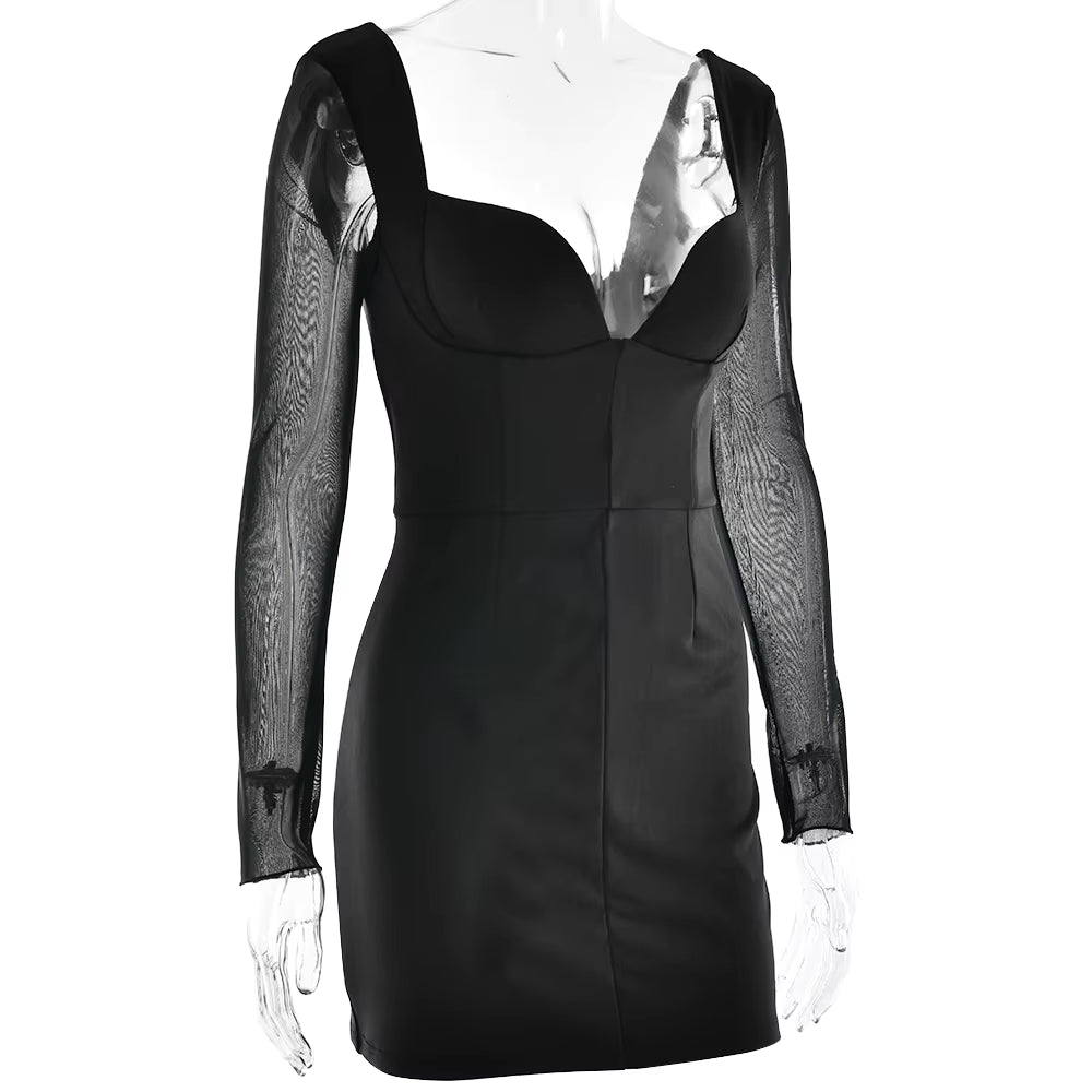Elegant V-neck Zipper Above Knee Backless Long Sleeve Dress