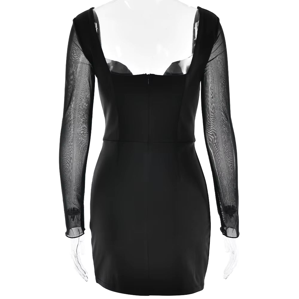 Elegant V-neck Zipper Above Knee Backless Long Sleeve Dress