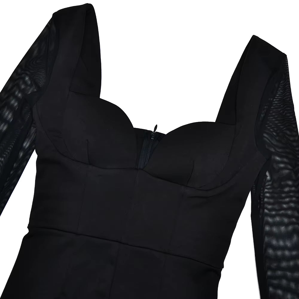 Elegant V-neck Zipper Above Knee Backless Long Sleeve Dress