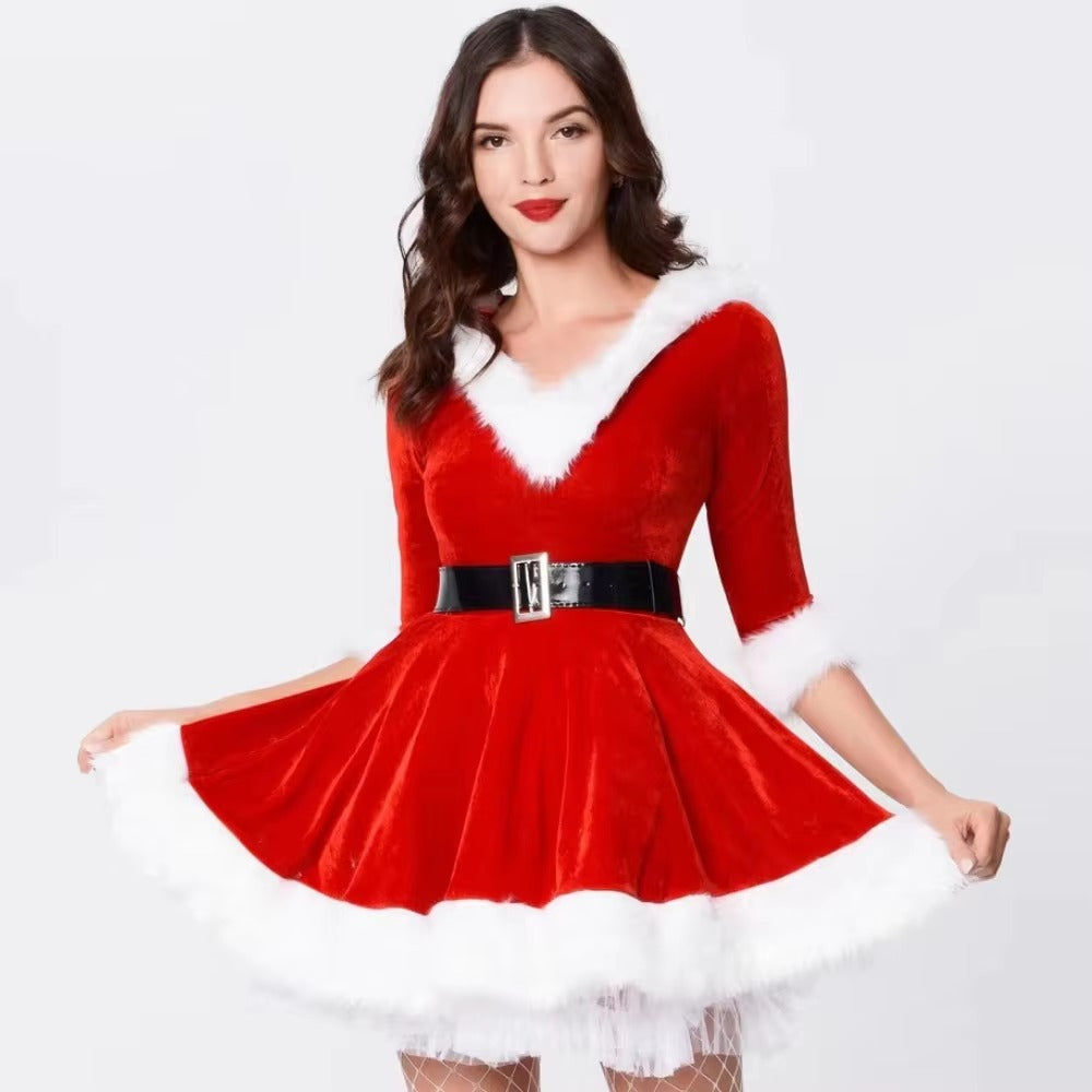 Elegant Velvet Slim Fit Hooded Mini Christmas Suit
