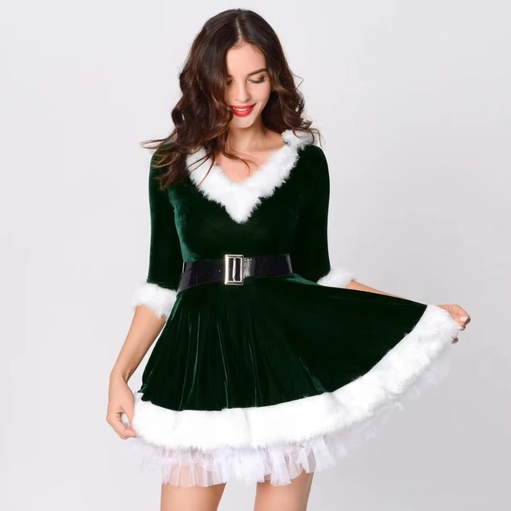 Elegant Velvet Slim Fit Hooded Mini Christmas Suit