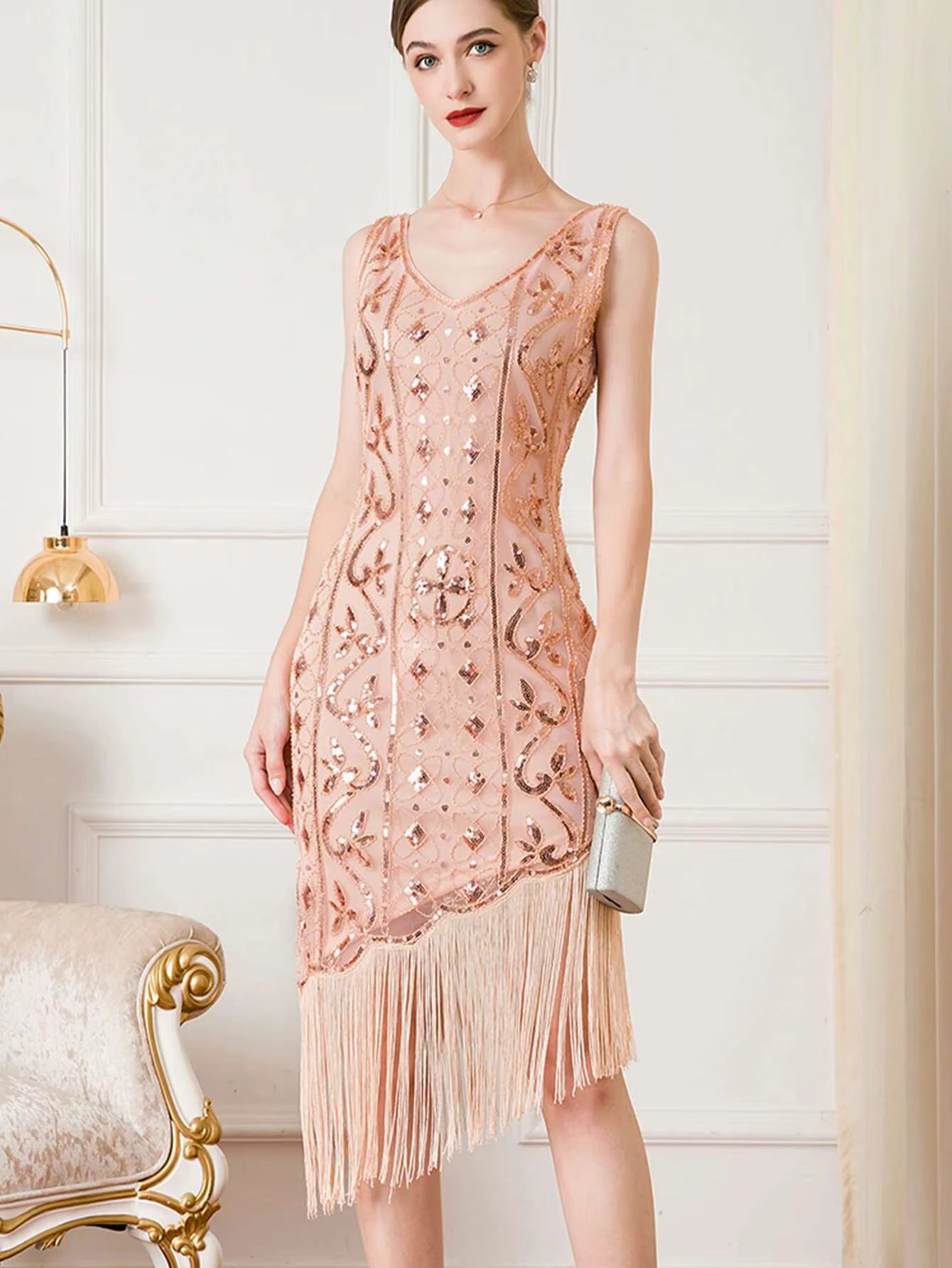 Elegant Vintage Backless Sequin Bodycon sleeveless Midi Prom Dresses