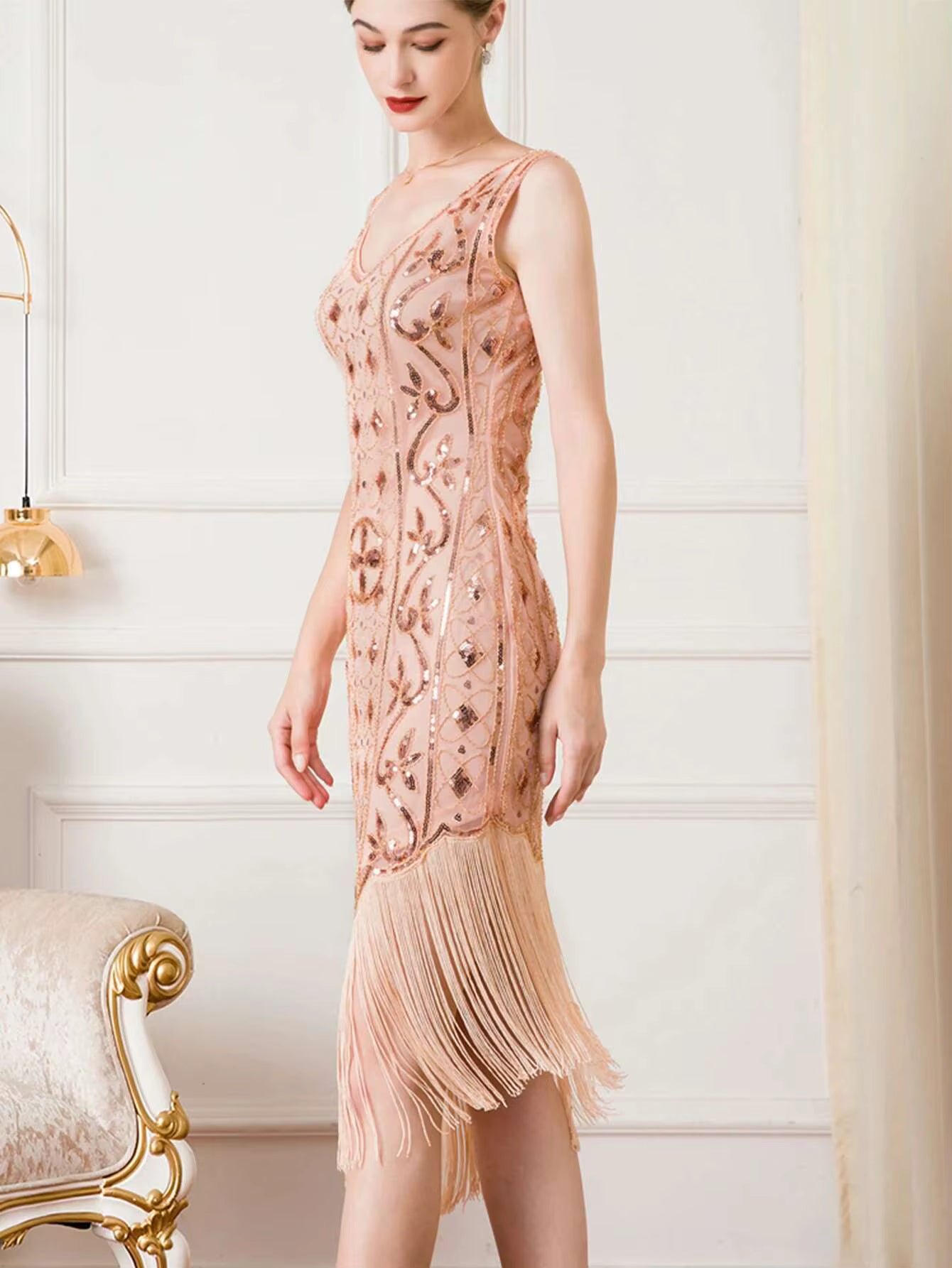 Elegant Vintage Backless Sequin Bodycon sleeveless Midi Prom Dresses