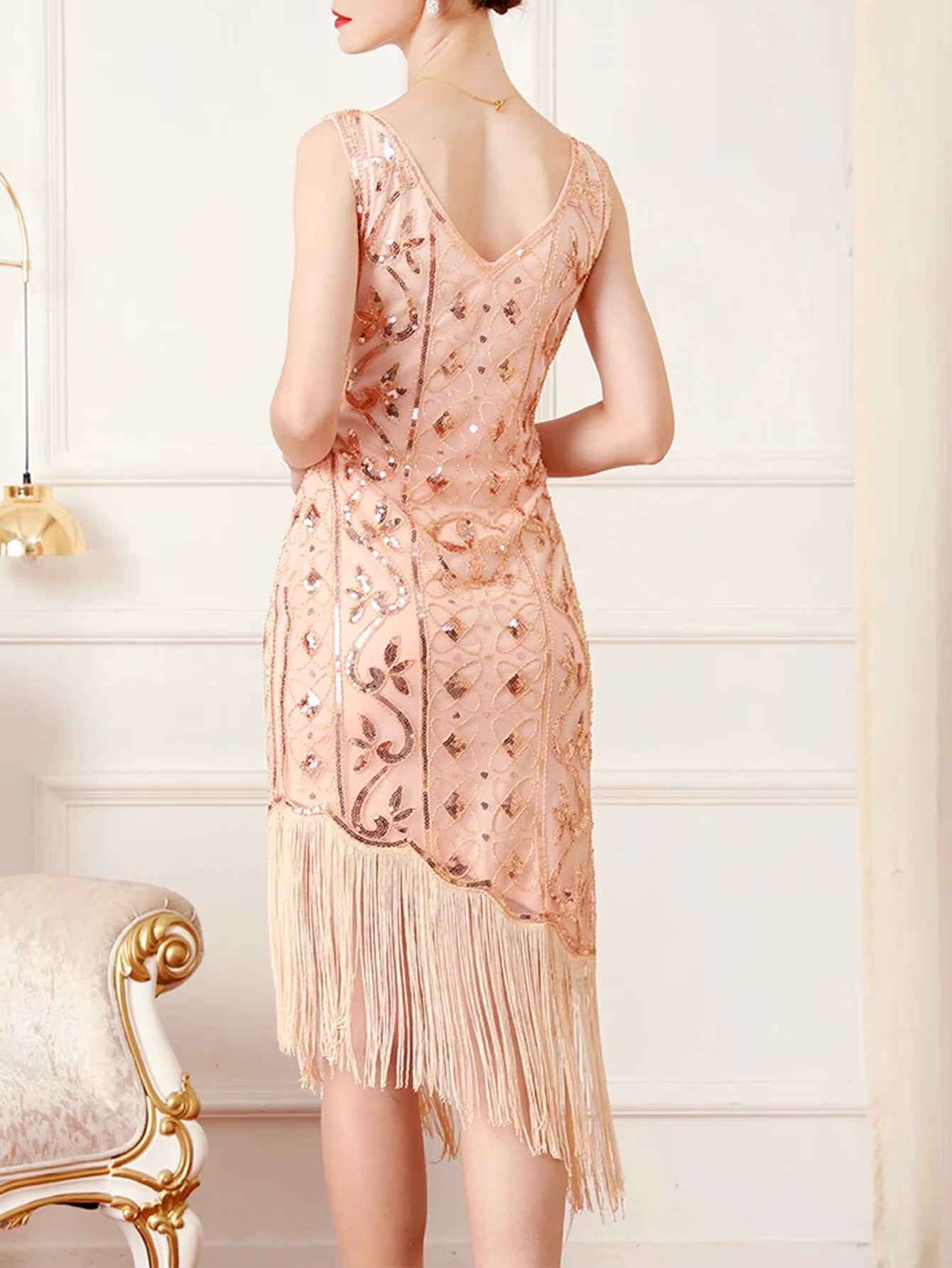 Elegant Vintage Backless Sequin Bodycon sleeveless Midi Prom Dresses