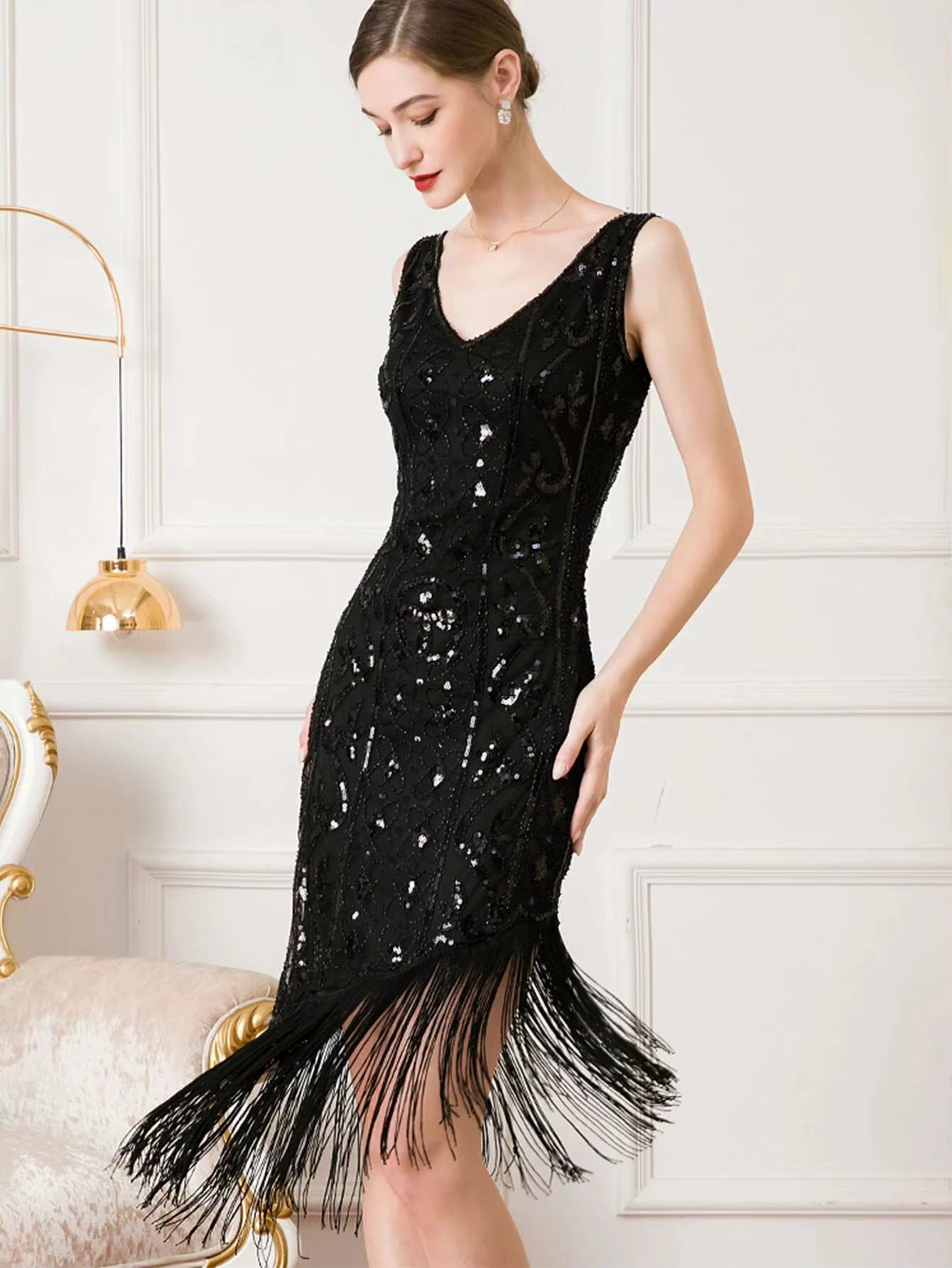 Elegant Vintage Backless Sequin Bodycon sleeveless Midi Prom Dresses