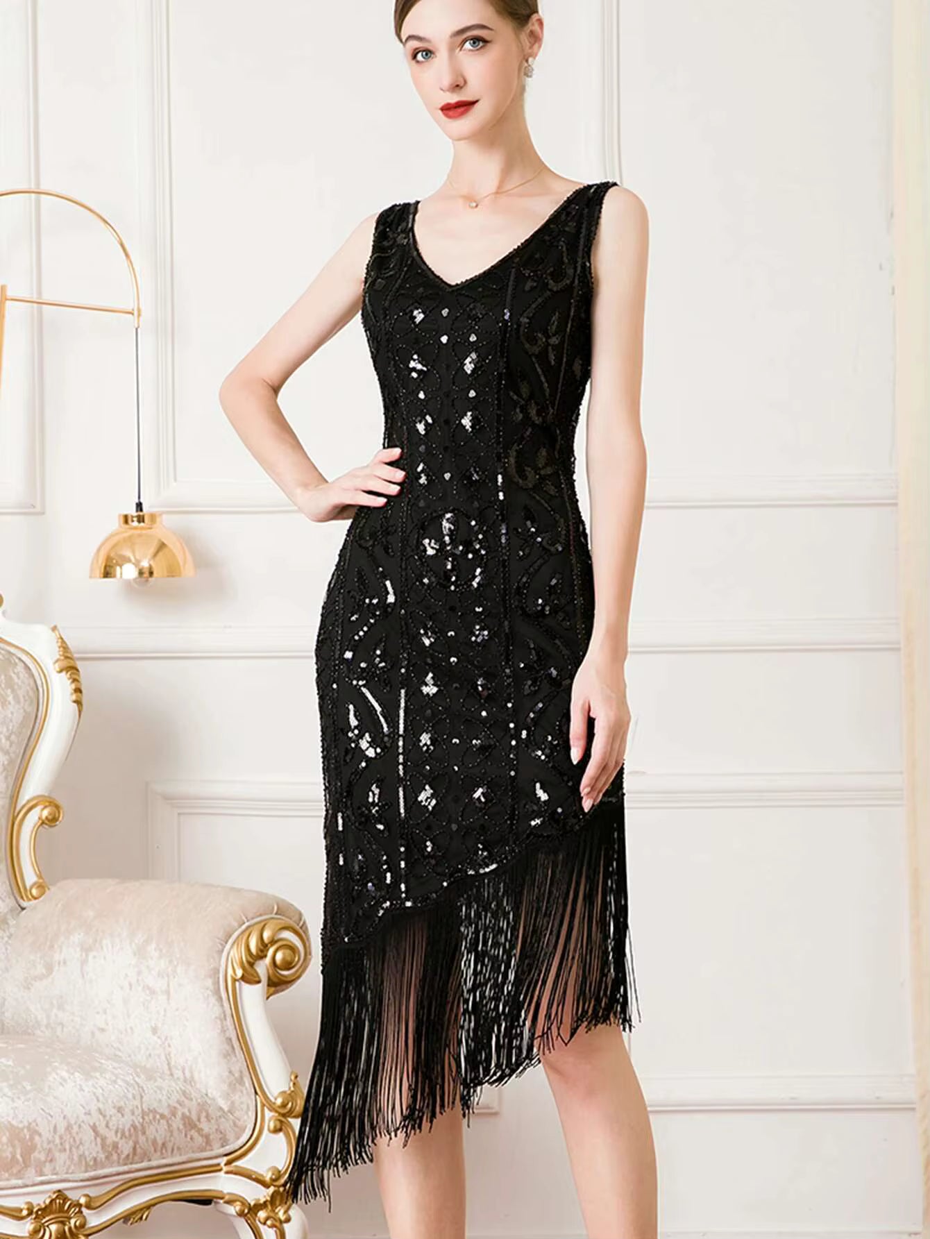 Elegant Vintage Backless Sequin Bodycon sleeveless Midi Prom Dresses