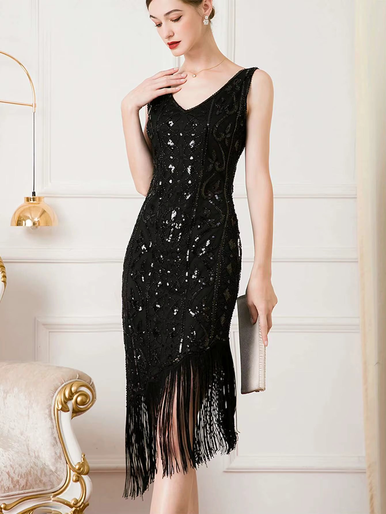 Elegant Vintage Backless Sequin Bodycon sleeveless Midi Prom Dresses