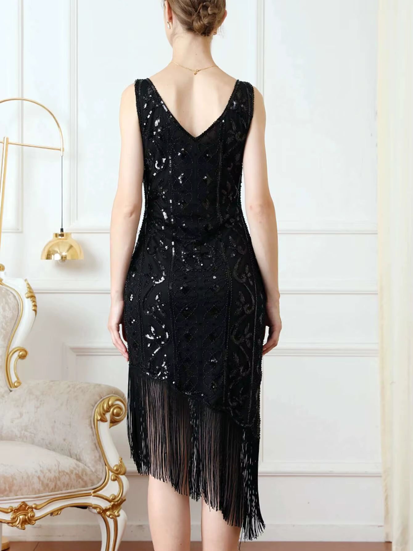 Elegant Vintage Backless Sequin Bodycon sleeveless Midi Prom Dresses