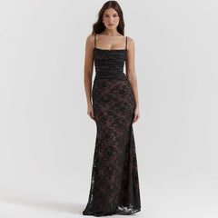 Elegant Vintage Hollow Out Lace Long Sleeve Cape 2 Piece Set Gown Slip  Maxi Dress