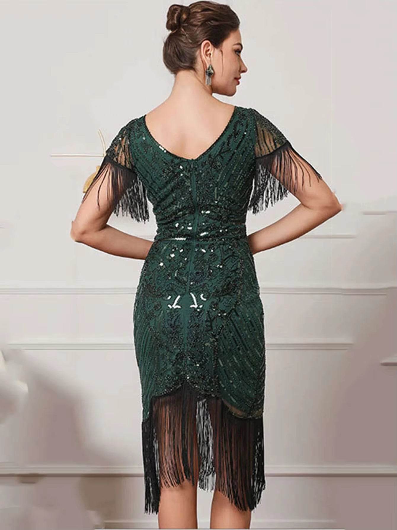 Elegant Vintage Mesh Sequin Rhinestone Bodycon Midi Prom Dresses