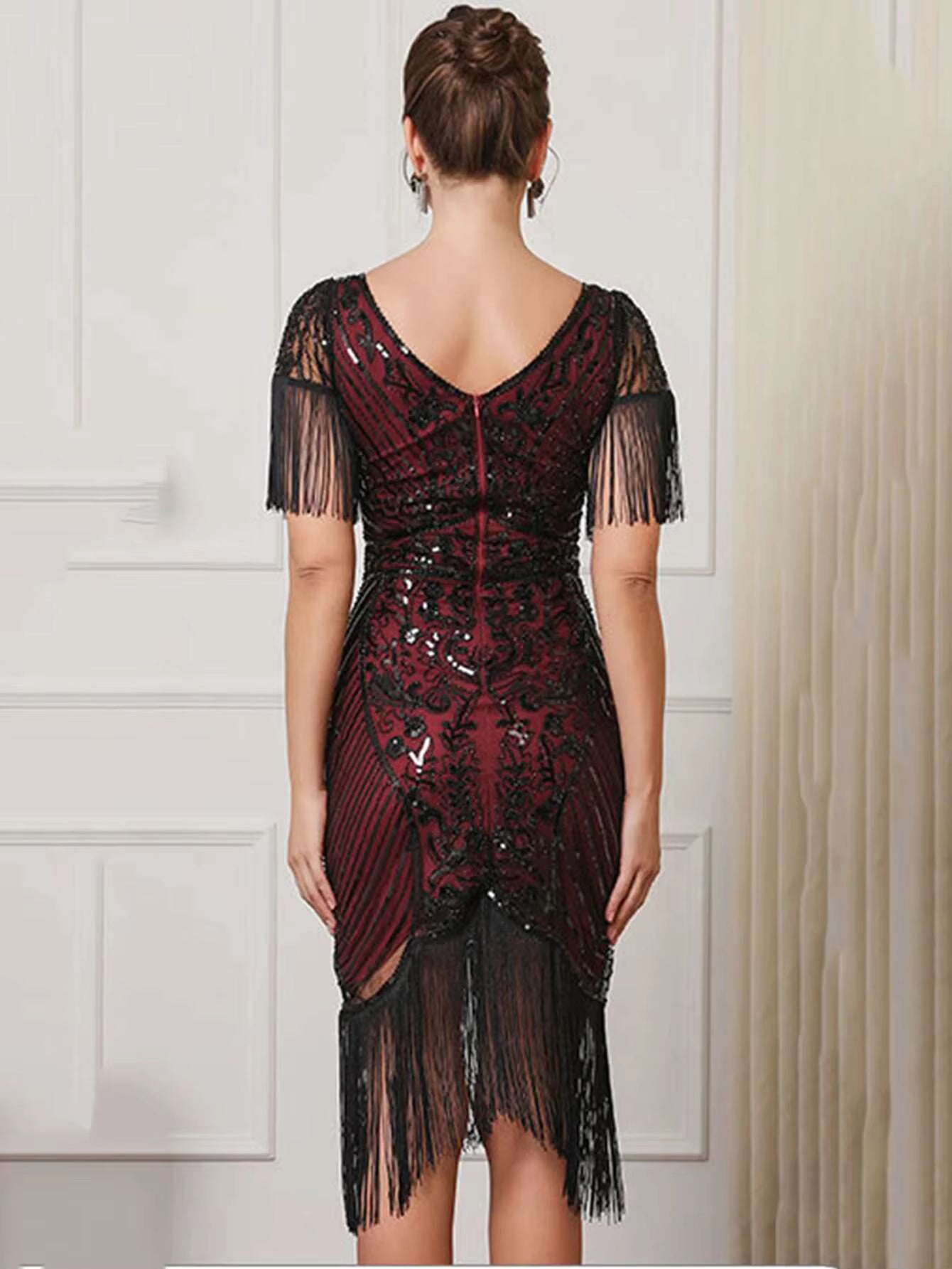 Elegant Vintage Mesh Sequin Rhinestone Bodycon Midi Prom Dresses