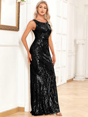 Elegant Vintage Sequin Floor-Length Bodycon Birthday Party Maxi Dress
