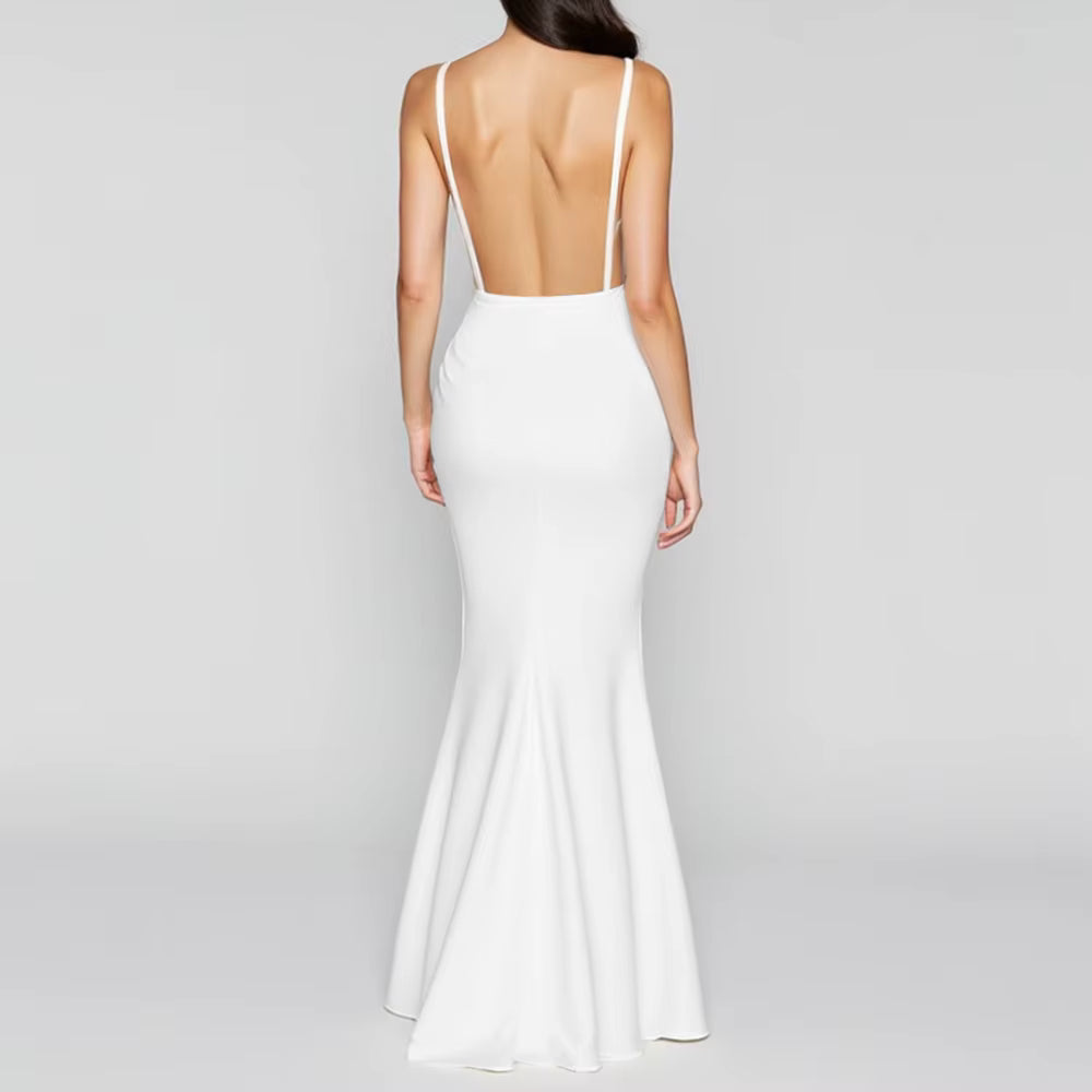 Elegant Waist In Design Ankle-Length Hollow Out Maxi Backless Dresses