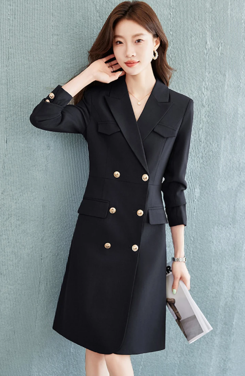 Elegant Waist Turn Down Collar Long Sleeve Suit Blazer Dress Business Suit