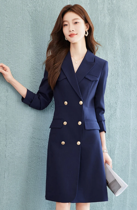 Elegant Waist Turn Down Collar Long Sleeve Suit Blazer Dress Business Suit