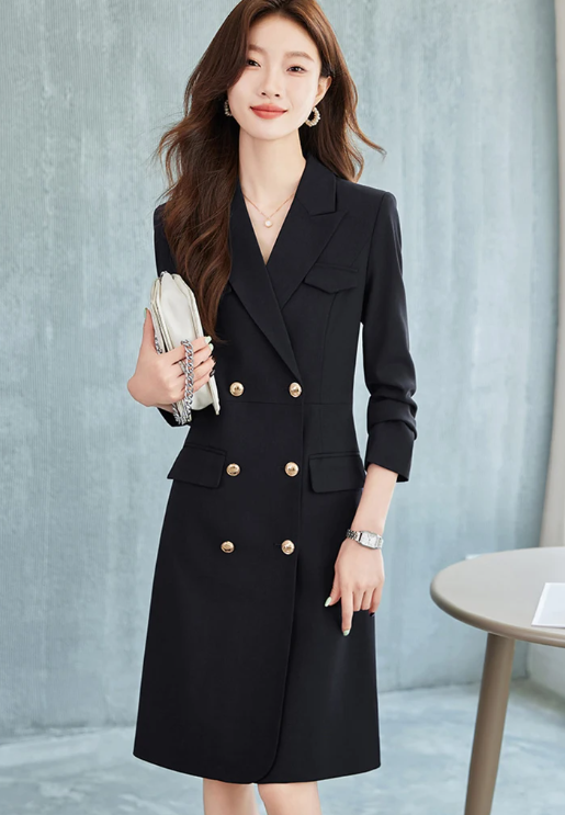 Elegant Waist Turn Down Collar Long Sleeve Suit Blazer Dress Business Suit