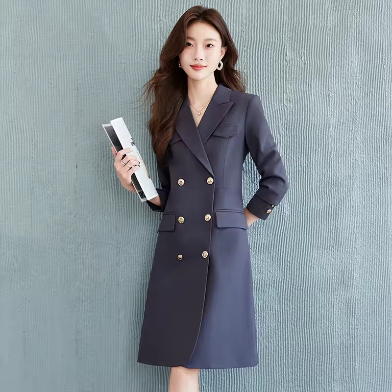 Elegant Waist Turn Down Collar Long Sleeve Suit Blazer Dress Business Suit