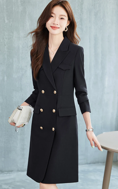Elegant Waist Turn Down Collar Long Sleeve Suit Blazer Dress Business Suit