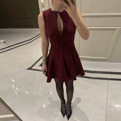 Elegant Wide Swing Sleeveless Bow Trim Mini Sleeveless Dress