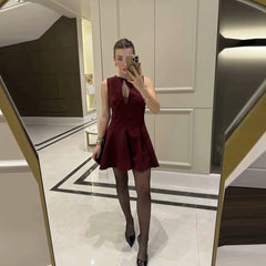 Elegant Wide Swing Sleeveless Bow Trim Mini Sleeveless Dress