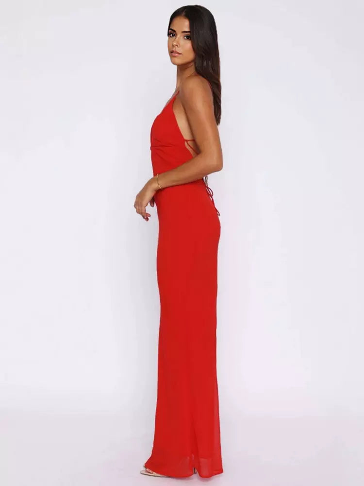 Elegant With Plunge V-neck Party Bodycon Maxi Slip Dress