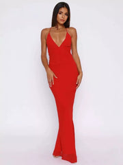 Elegant With Plunge V-neck Party Bodycon Maxi Slip Dress
