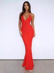 Elegant With Plunge V-neck Party Bodycon Maxi Slip Dress