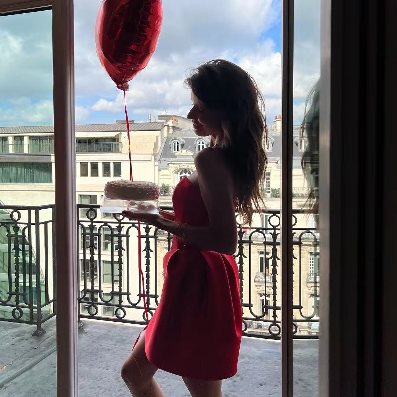 Elegant Zipper Strapless Birthday Party Slim Mini Dress
