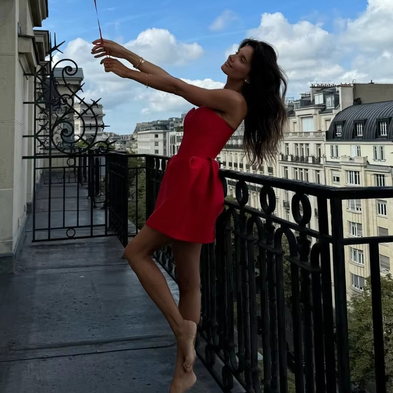 Elegant Zipper Strapless Birthday Party Slim Mini Dress