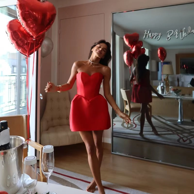 Elegant Zipper Strapless Birthday Party Slim Mini Dress