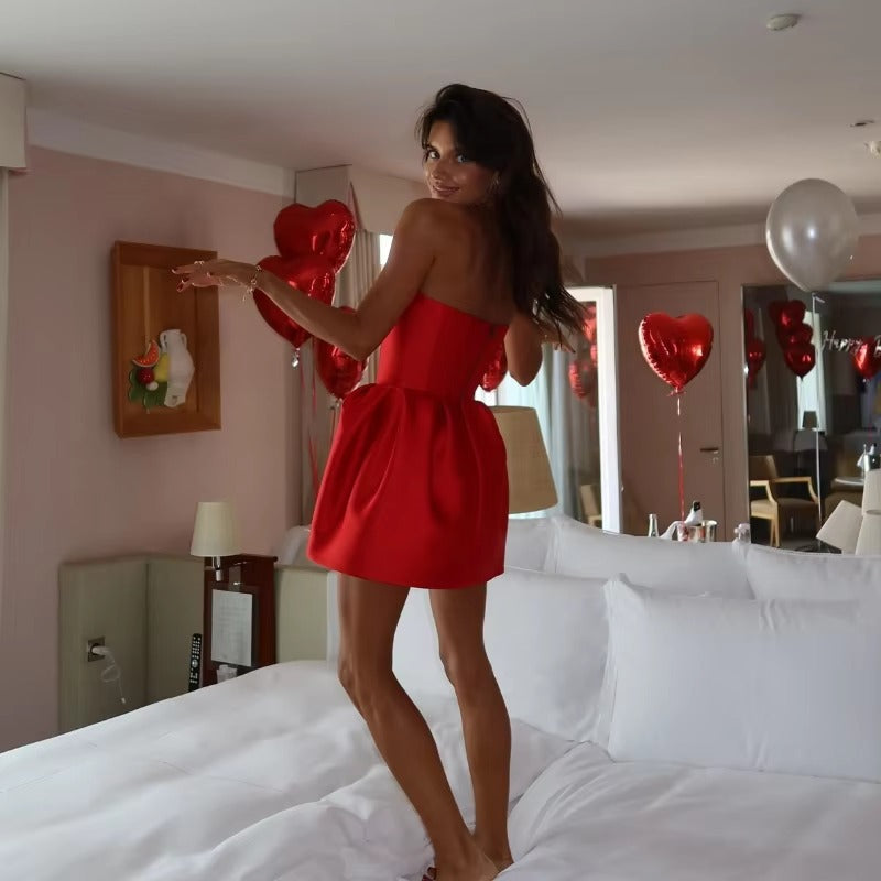 Elegant Zipper Strapless Birthday Party Slim Mini Dress