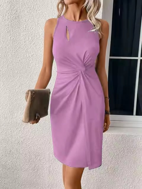 Elegant hollow Out Sleeveless Cut Out Slight Stretch Solid slim fit Mini Dress