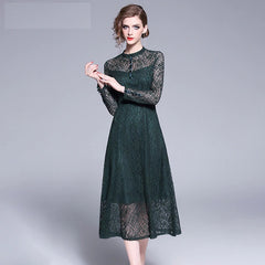 Elegant office lady long Sleeve Lace Dress
