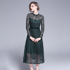 Elegant office lady long Sleeve Lace Dress