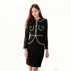 Elegant Beading office work pearl vestidos short bodycon dress