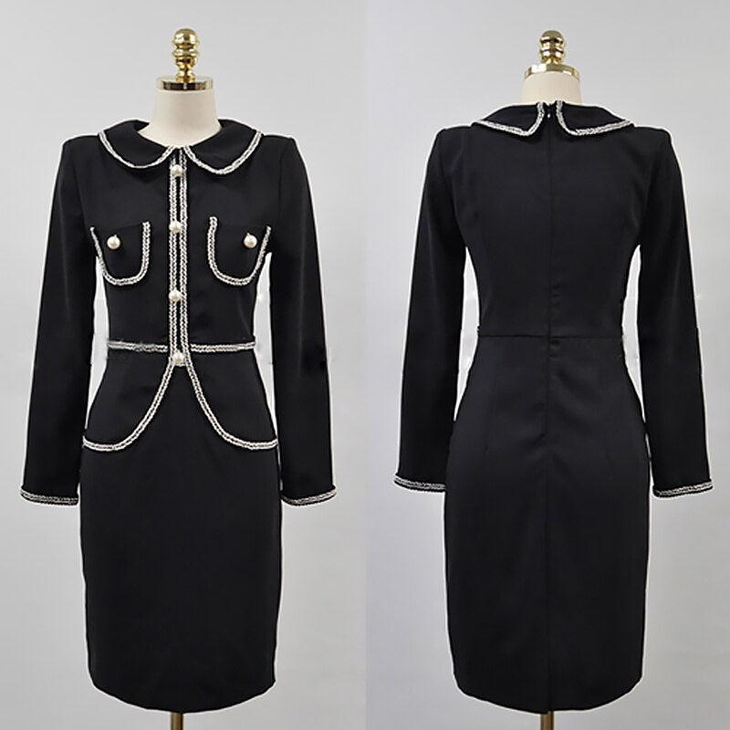 Elegant Beading office work pearl vestidos short bodycon dress