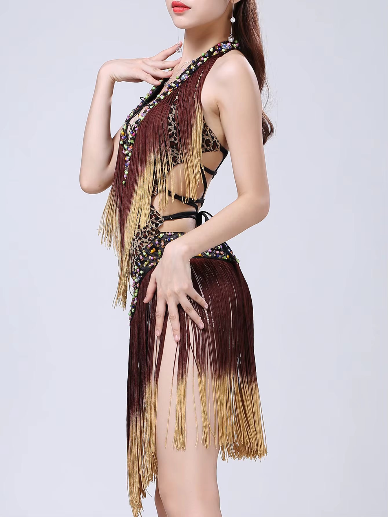 Elegant rhinestone Neck-mounted tassel bodycon prom short dresses