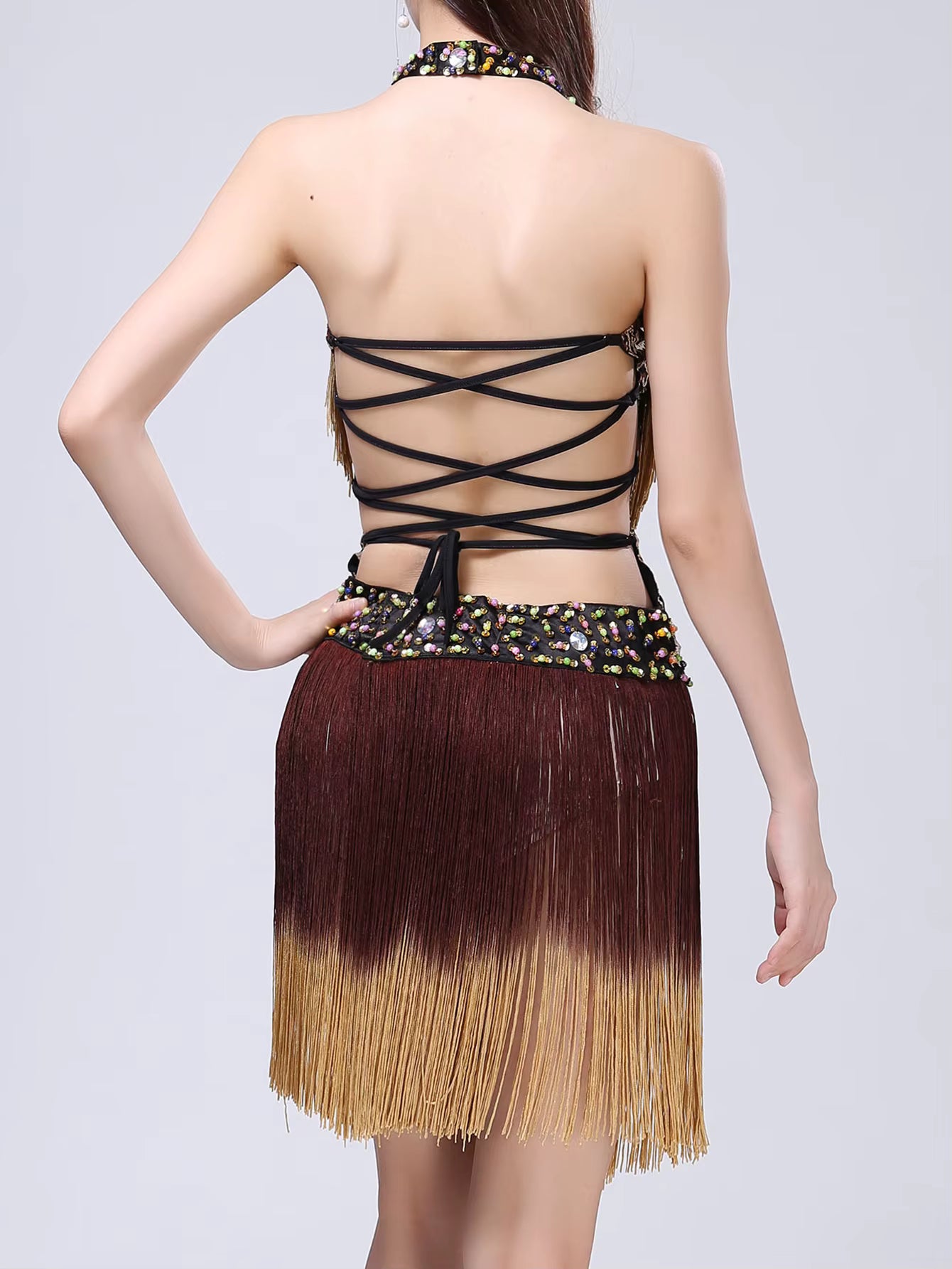 Elegant rhinestone Neck-mounted tassel bodycon prom short dresses