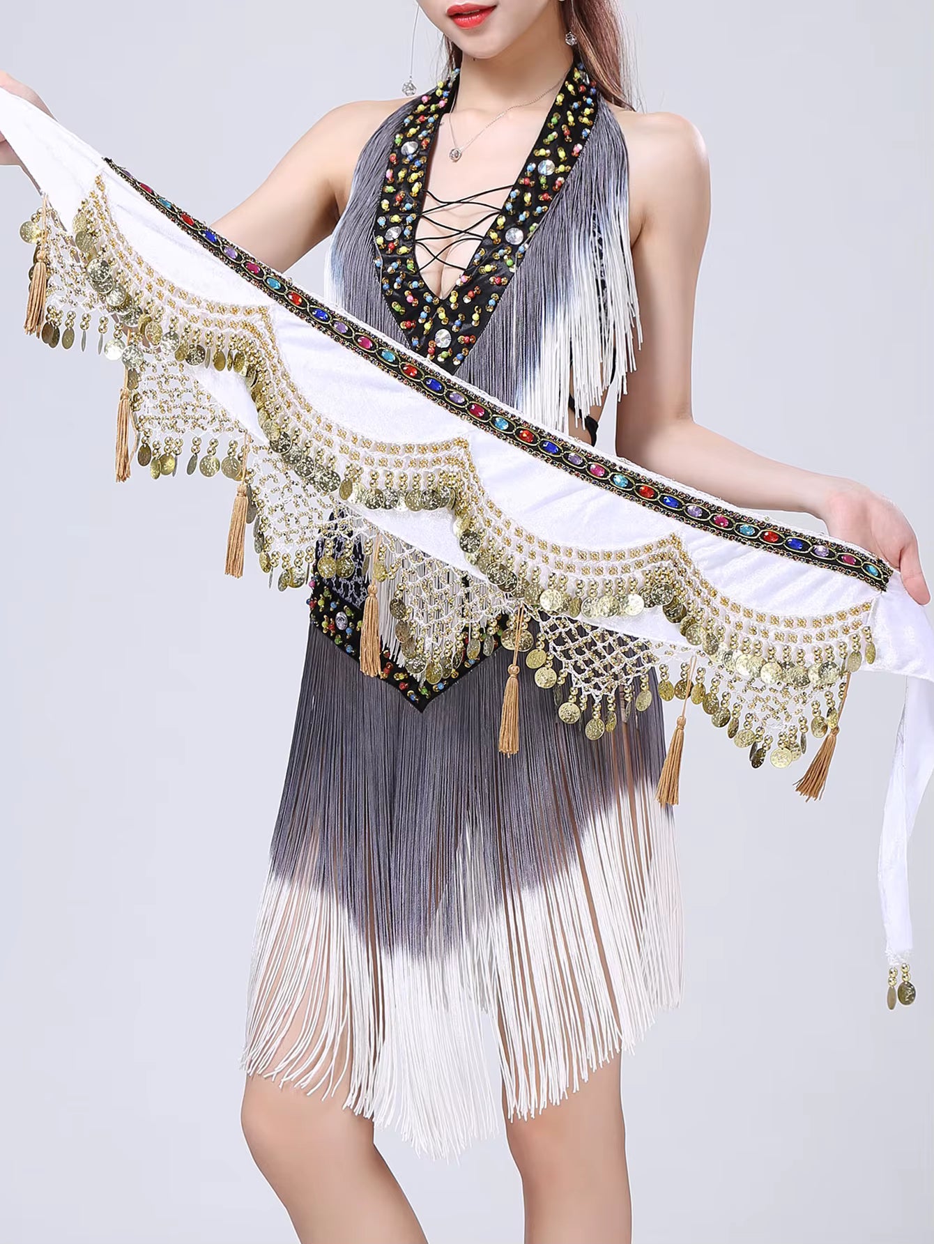 Elegant rhinestone Neck-mounted tassel bodycon prom short dresses