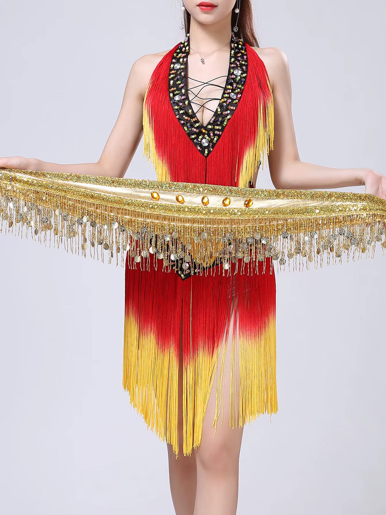 Elegant rhinestone Neck-mounted tassel bodycon prom short dresses