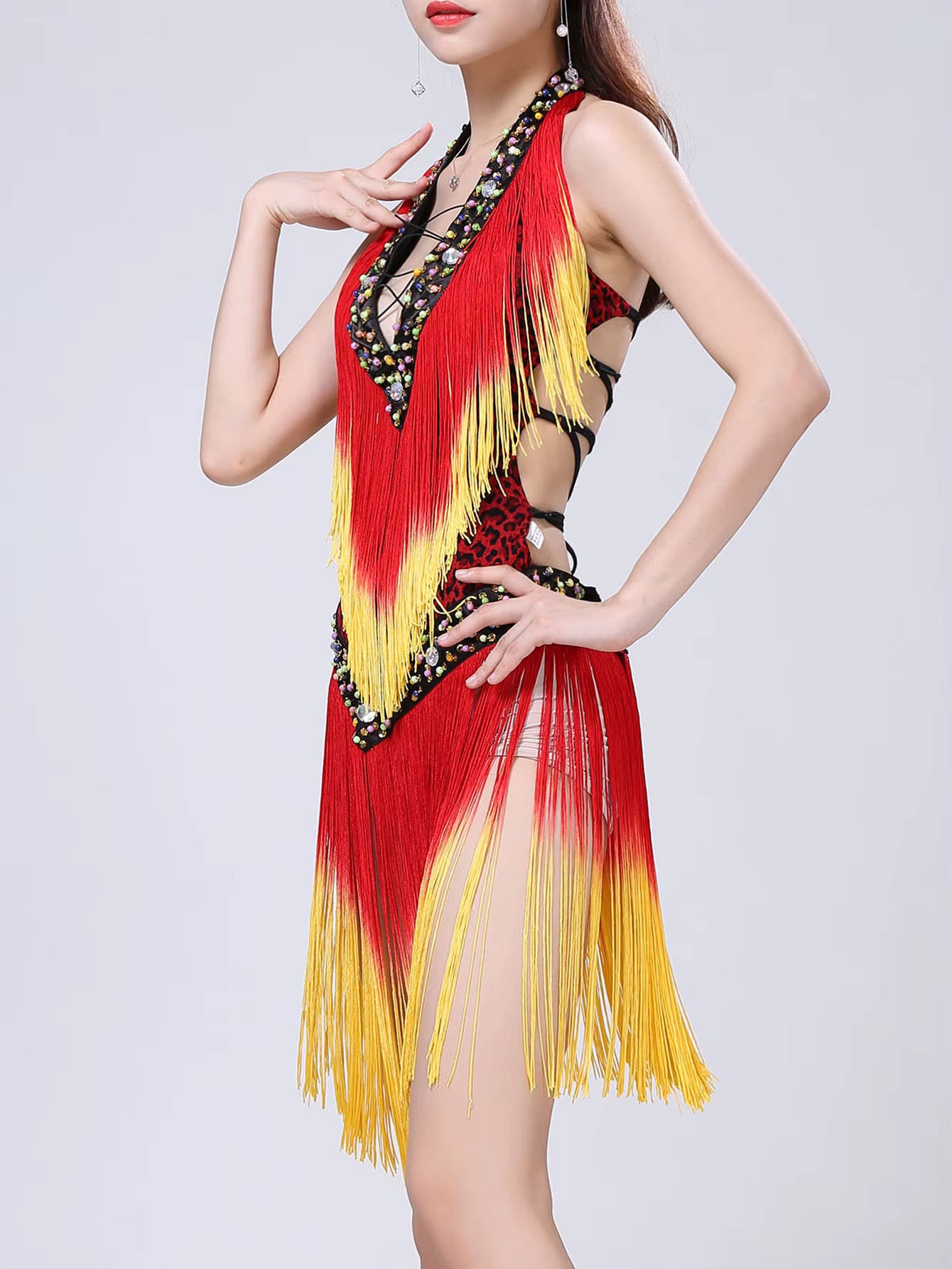 Elegant rhinestone Neck-mounted tassel bodycon prom short dresses
