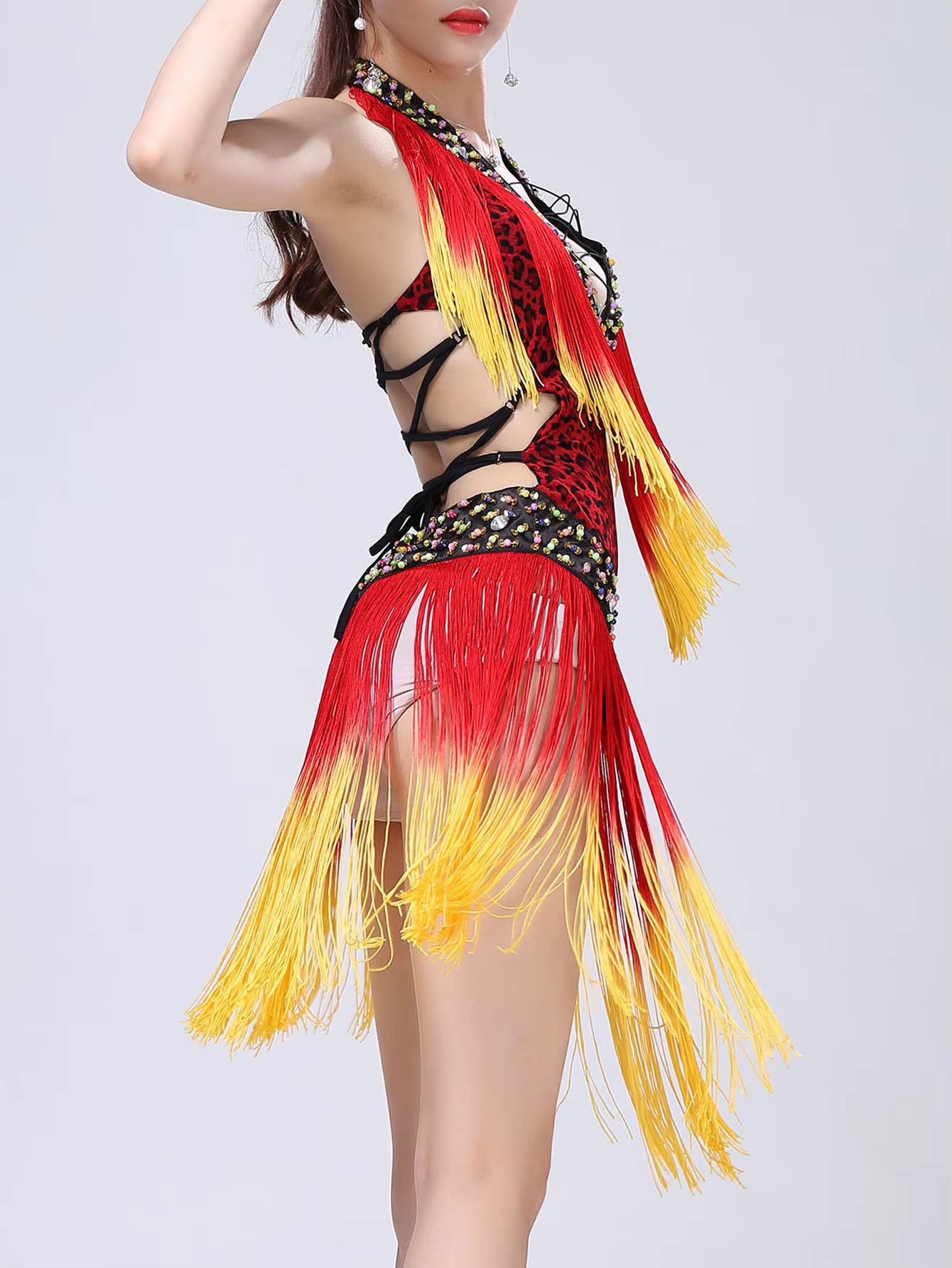 Elegant rhinestone Neck-mounted tassel bodycon prom short dresses