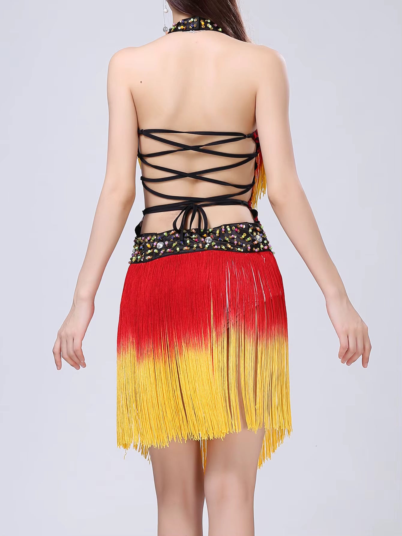 Elegant rhinestone Neck-mounted tassel bodycon prom short dresses