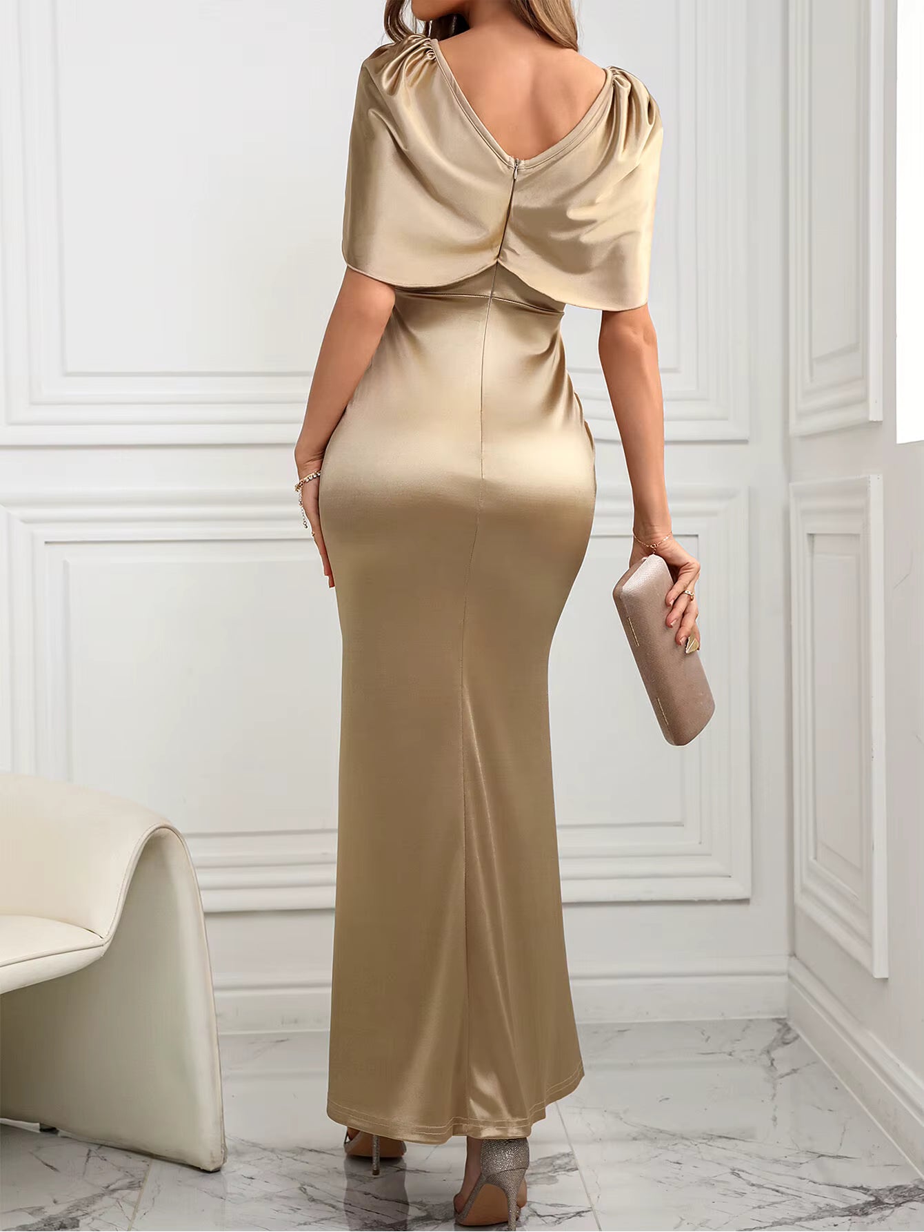 Elegant satin backless vintage bodycon long maxi dresses
