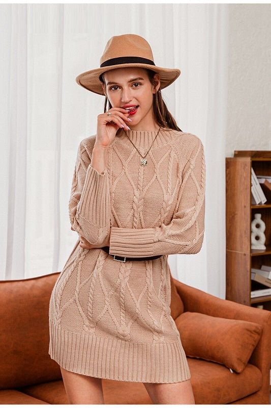 Elegant solid long sleeve midi dress
