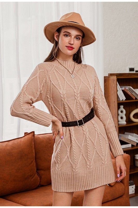 Elegant solid long sleeve midi dress