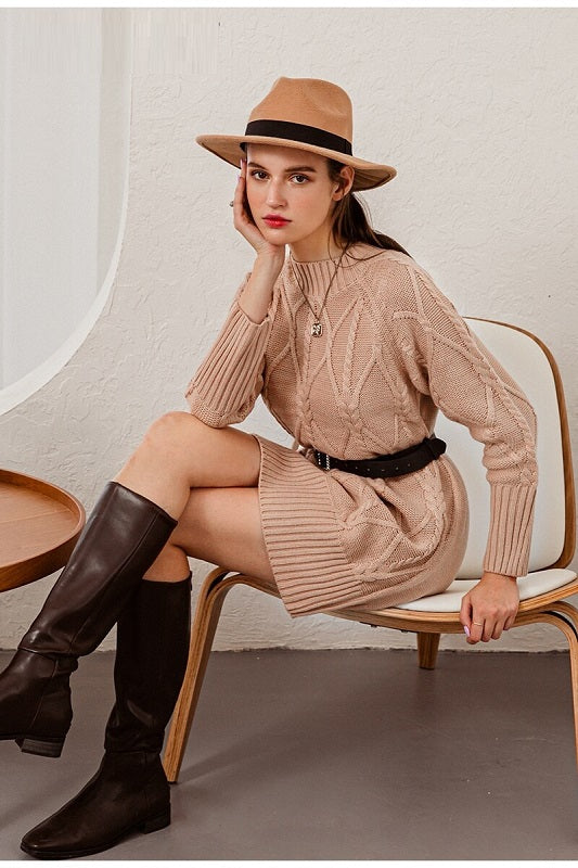 Elegant solid long sleeve midi dress
