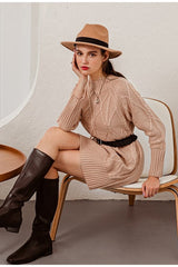 Elegant solid long sleeve midi dress